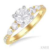 1/2 Ctw Pear and Round Cut Diamond Semi-Mount Engagement Ring in 14K Yellow and White Gold